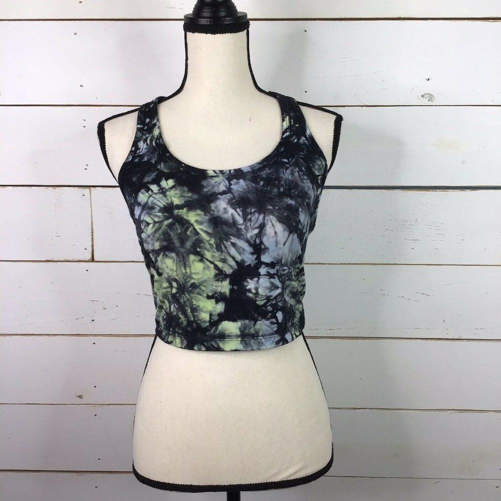 New Calvin Klein Cropped Activewear Top Tie Dye Green Glow Women's Medium